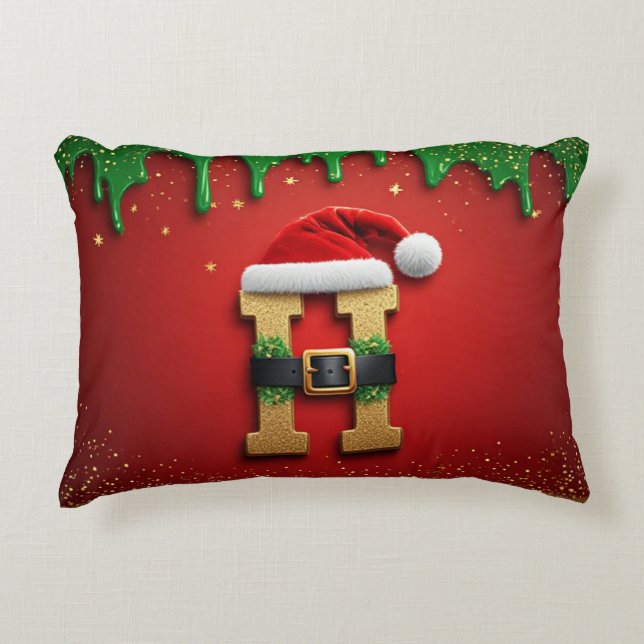 Almofada Decorativa Letra de Natal H Com Chapéu de Papai Noel ❄️ (Frente)
