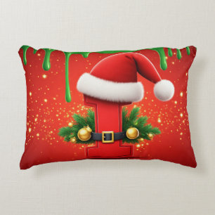 Almofada Decorativa Letra I do Alfabeto de Natal Chapéu do Papai Noel