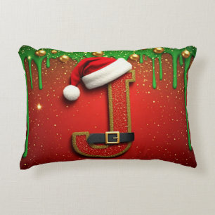 Almofada Decorativa Letra J de Chapéu de Papai Noel Cinto e Decoração 