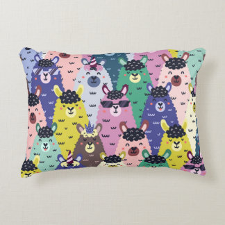 Almofada Decorativa Lhamas Coloridas Fundo Infantil Sem Costura