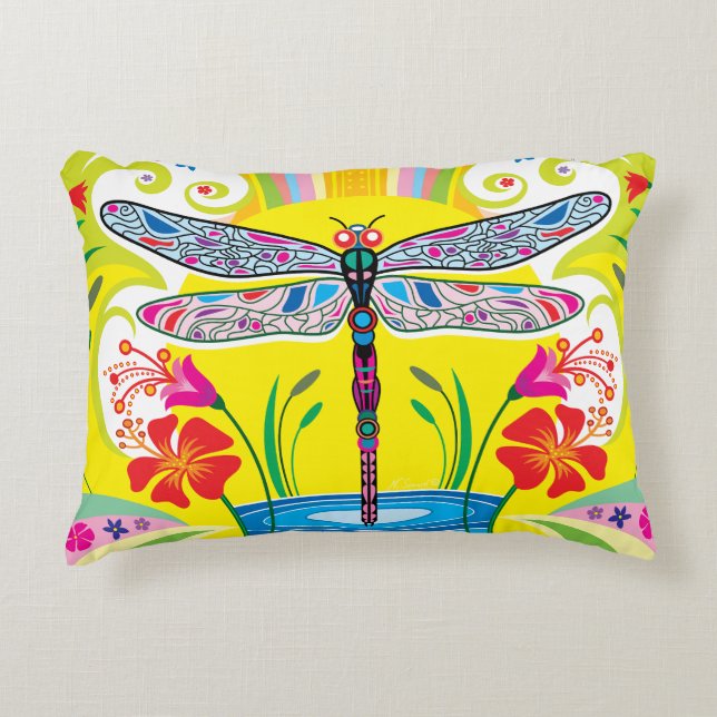 Almofada Decorativa Libélula Radiante e Flores Silvestres (Frente)