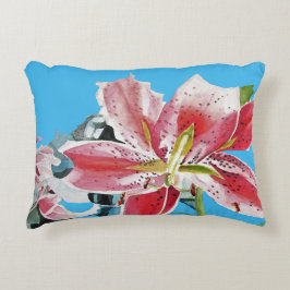 Almofada Decorativa Lily Lillies, Azul e Rosa, Cachão de Aquarela