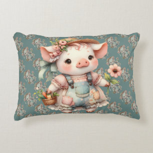 Almofada Decorativa Lindíssimo Leitão Pastel em Macacão Cottagecore
