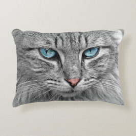 Almofada Decorativa Lindo Gato Cinza e Branco de Olhos Azuis