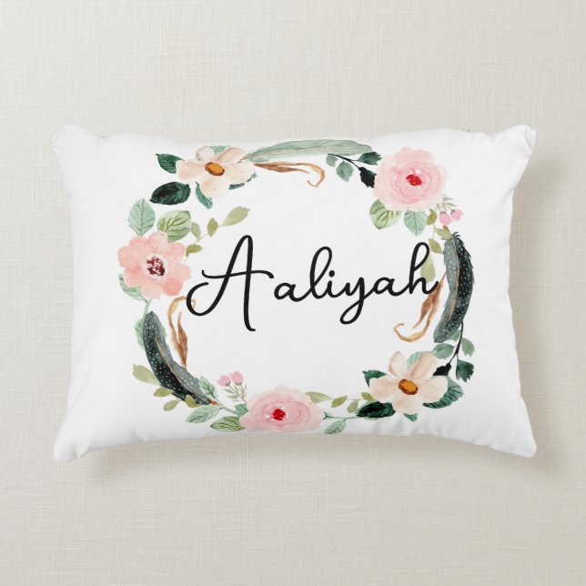 Almofada Decorativa Lindo nome Floral Wreath Monograma (Frente)