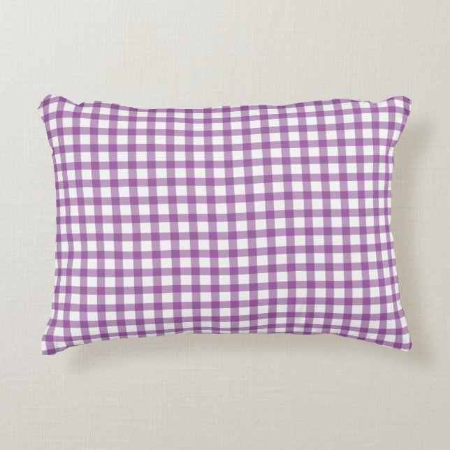 Almofada Decorativa Lindo Padrão Roxo Xadrez Gingham Retro (Frente)