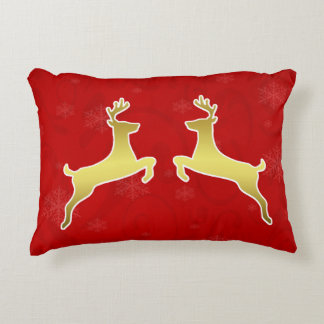 Almofada Decorativa Lindo Veado Dourado Natal Vermelho Elegante e Orn