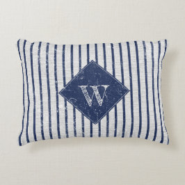 Almofada Decorativa Linhagem Cinza russa e Marinho Azul Stripes Monogr