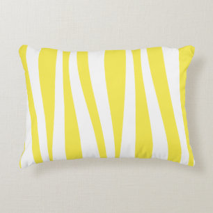 Almofada Decorativa Linhas onduladas irregulares Amarelo branco padrão