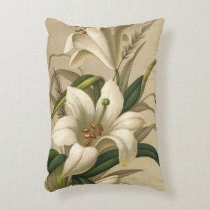 Almofada Decorativa Lírios de Páscoa Antigos, Flores Vitorianas em Flo