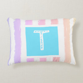 Almofada Decorativa Listras de Aquarela Rosa Azul Monograma