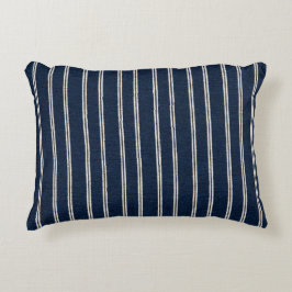Almofada Decorativa Listras Duplas Azul Marinho Tecido Marfim