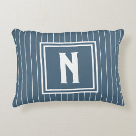 Almofada Decorativa Listras Finas - Azul Marinho + Branco