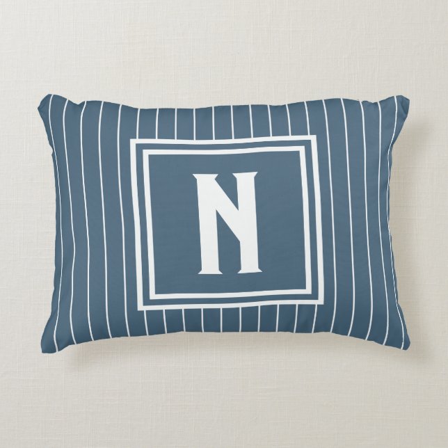 Almofada Decorativa Listras Finas - Azul Marinho + Branco (Frente)