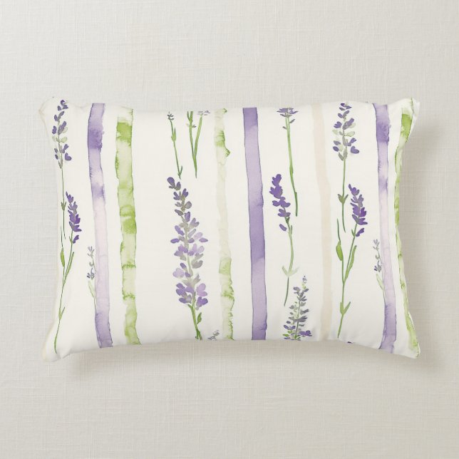 Almofada Decorativa Listras Florais de Lavanda   (Frente)