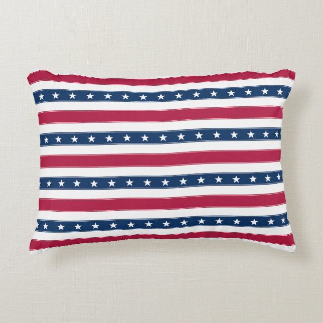 Almofada Decorativa Listras Patrióticas com Estrelas (horizontais) (Frente)