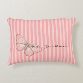 Almofada Decorativa Listras Rosa com Borboleta