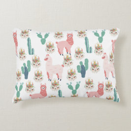 Almofada Decorativa Llama rosa e cacto verde