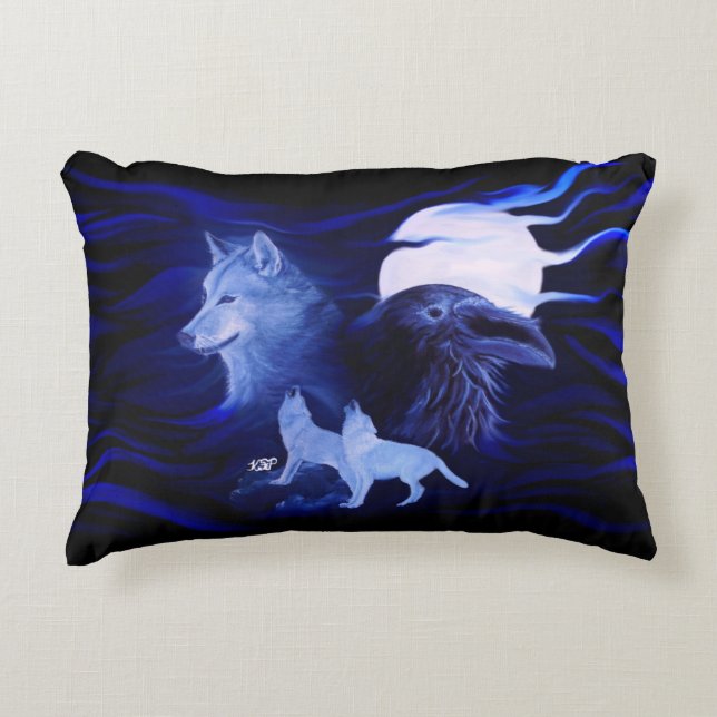 Almofada Decorativa Lobos e Raven com lua de cheio (Frente)
