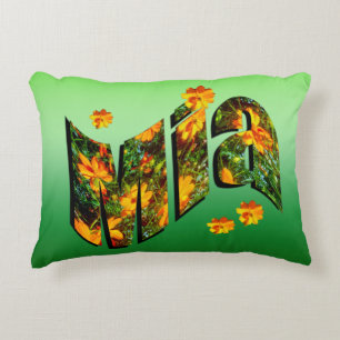 Almofada Decorativa Logotipo Do Nome Mia Com Flores,
