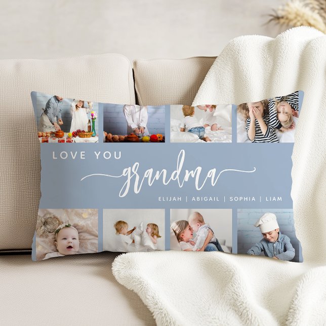 Almofada Decorativa Love You Grandma 8 Photo Collage Dusty Blue (Criador carregado)