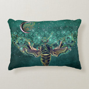 Almofada Decorativa Lua de mariposa esmeralda noite verde