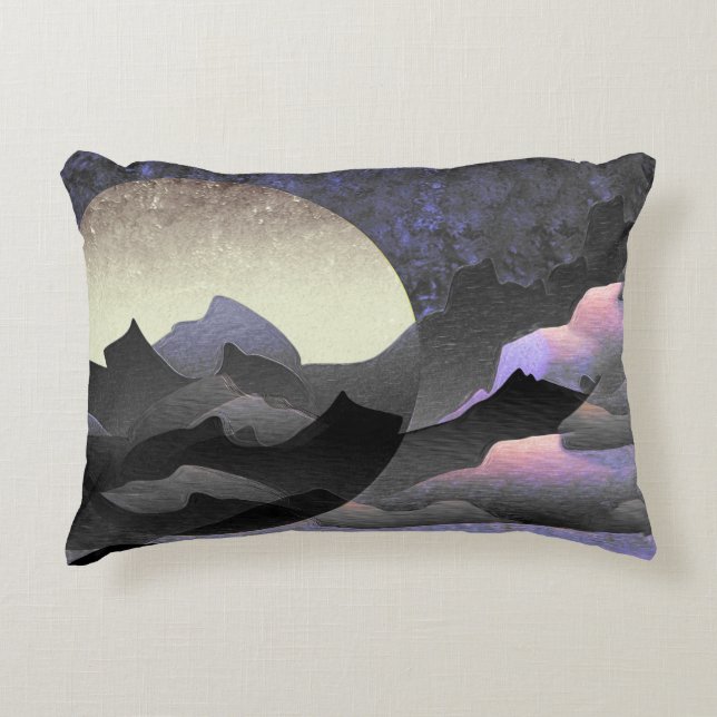 Almofada Decorativa Lua e Montanhas Artísticas Abstratas Caprichosas (Frente)