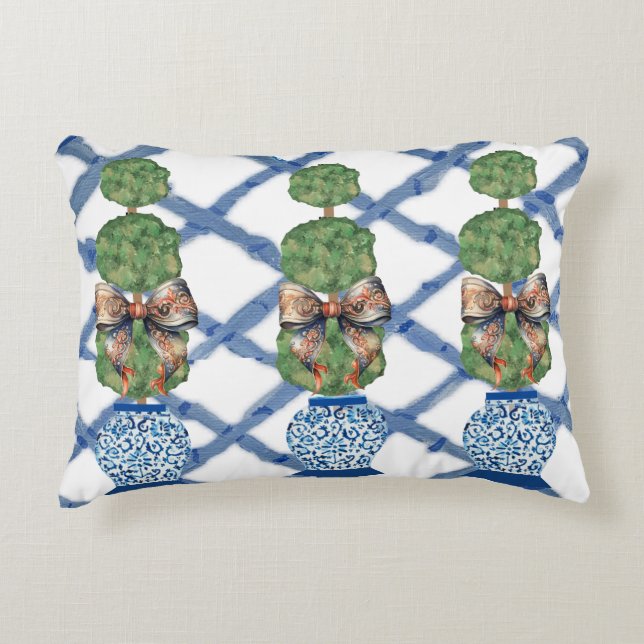 Almofada Decorativa Lumbar Ginger Jars Chinoiserie Blue (Frente)