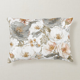 Almofada Decorativa Luxo, Elegante, Padrão de Flores Cinza Dourado