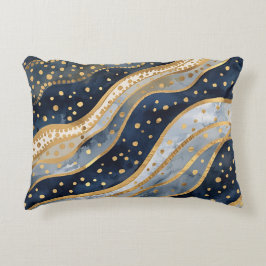 Almofada Decorativa Luxo, Moderno, Padrão Azul Dourado