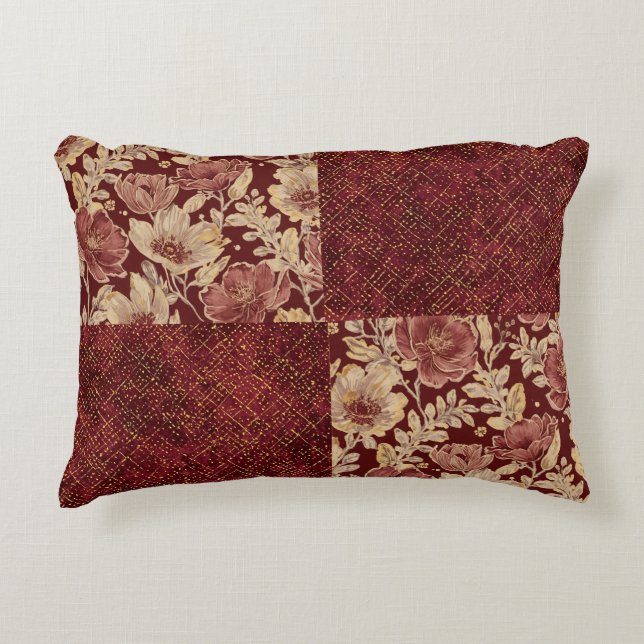 Almofada Decorativa Luxuosas Flores e Pixels Marrom Dourado (Frente)