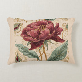 Almofada Decorativa Luxuoso, Design de Arte com Flores Marrom Ouro