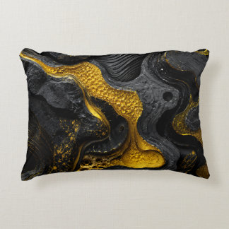 Almofada Decorativa Luxuoso Travesseiro Preto e Dourado Moderno Acento