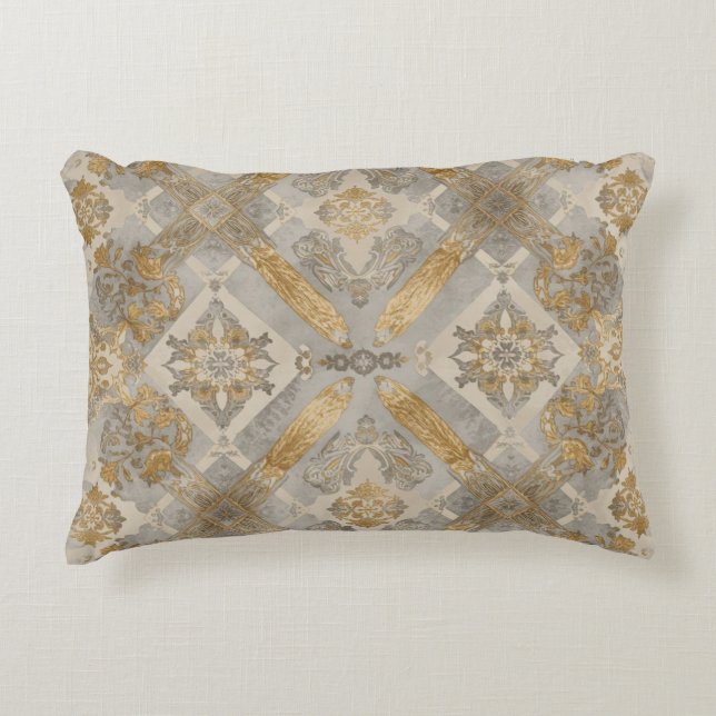 Almofada Decorativa Luxurious, Gold Grey Beigi Ornament , Elegant (Frente)