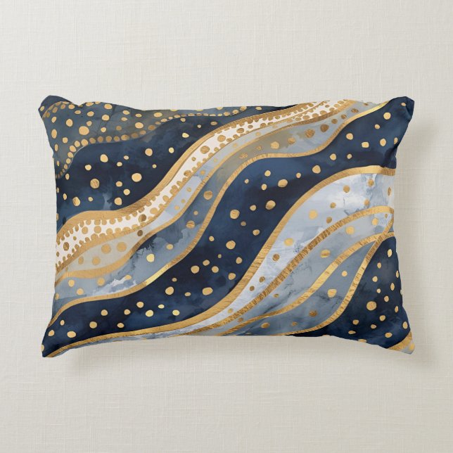 Almofada Decorativa Luxury, Modern, Gold Blue Pattern (Frente)
