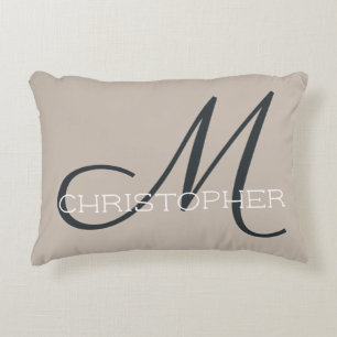 Almofada Decorativa M Inicial Personalizado Bege Taupe Neutro
