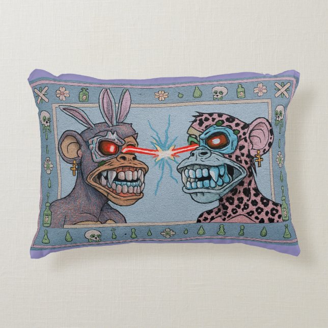 Almofada Decorativa Macacos Turco-Ish com Olhos de Laser Azul Tapete (Frente)
