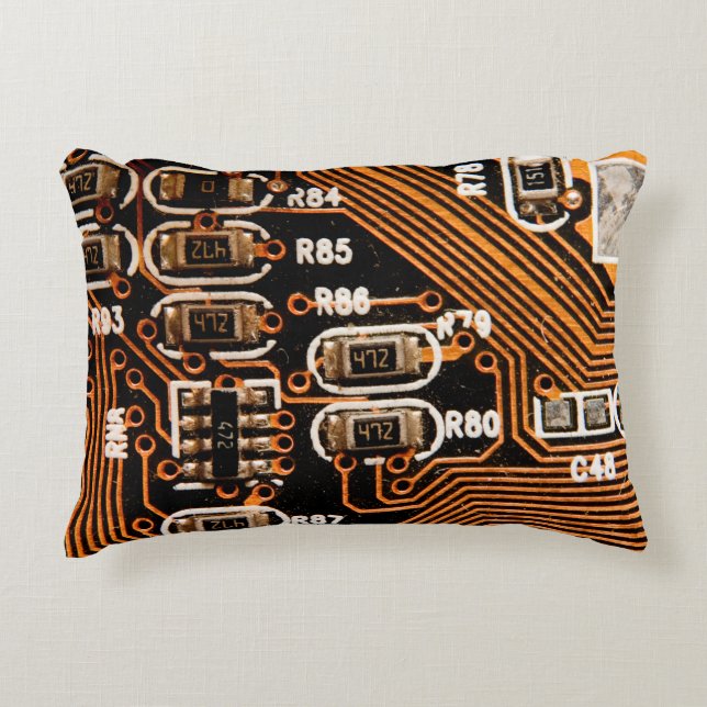 Almofada Decorativa macro tomada de circuito,cabos,capacitores,placa, (Frente)