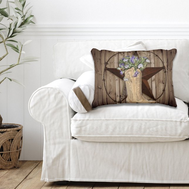 Almofada Decorativa madeira de celeiro rústico flor silvestre cowboy e (western country cowboy boot texas star throw pillow)
