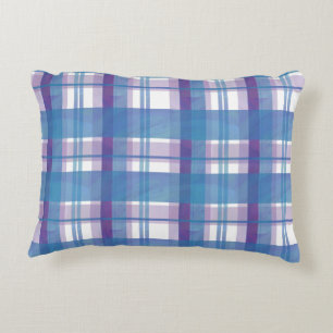 Almofada Decorativa Madras Xadrez Azul e Roxo