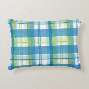 Almofada Decorativa Madras Xadrez Verde e Azul