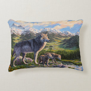 Almofada Decorativa Madre Wolf e Pups Vale do Rio Montanha