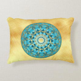 Almofada Decorativa Mandala azul dourado em Fundo de Ouro Macio