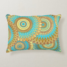 Almofada Decorativa Mandala Azul Marrom Dourado Sobreposto