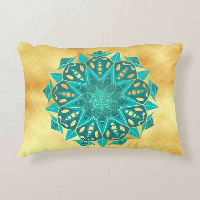 Almofada Decorativa Mandala Estrela Azul Dourado (Frente)