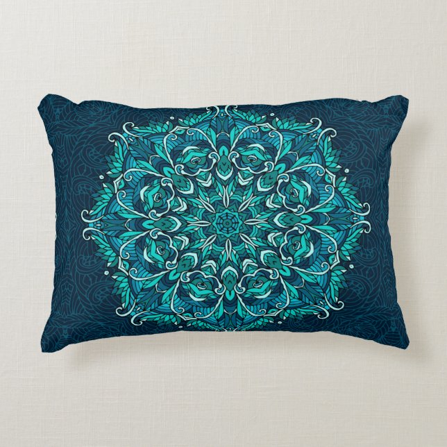 Almofada Decorativa Mandala étnica azul. Cópia de rasto (Frente)