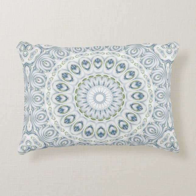 Almofada Decorativa Mandalá Medalhão em Azul e Branco (Frente)