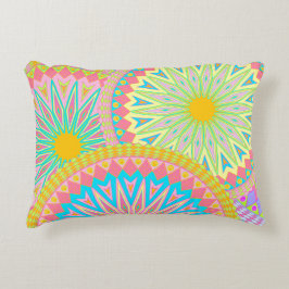Almofada Decorativa Mandala Sobreposto Rosa Azul Amarelo Verde-Menta R
