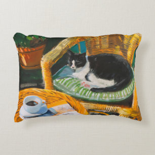 Almofada Decorativa Manhã de Domingo Preguiçosa   Pintura para gatos e