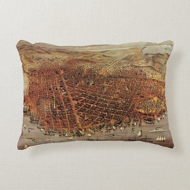 Almofada Decorativa Mapa Aéreo Antiquado de São Francisco, Califórnia (Frente)